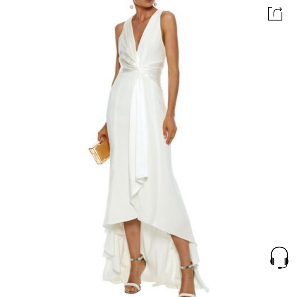 NWT $795 Cinq À Sept Woman Iris Twist-front Satin-paneled Cady Gown Dress Ivory
